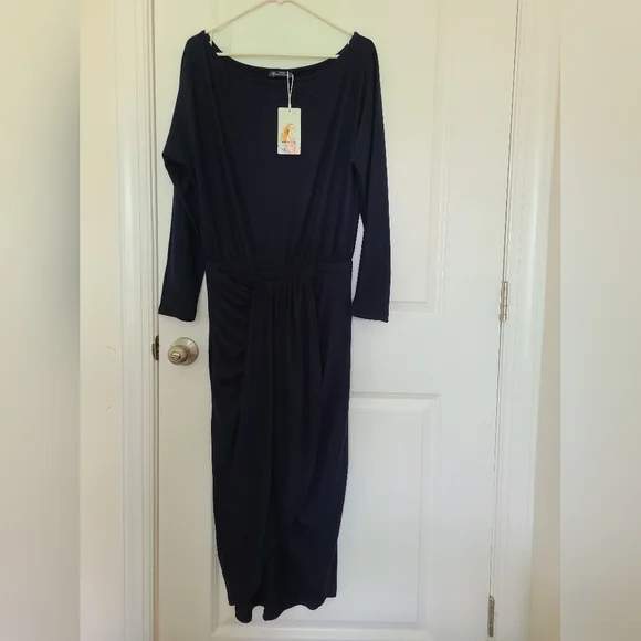 NWT Pretty Garden One Shoulder Asymmetrical Cocktail Dress, L, Navy - Picture 6 of 10